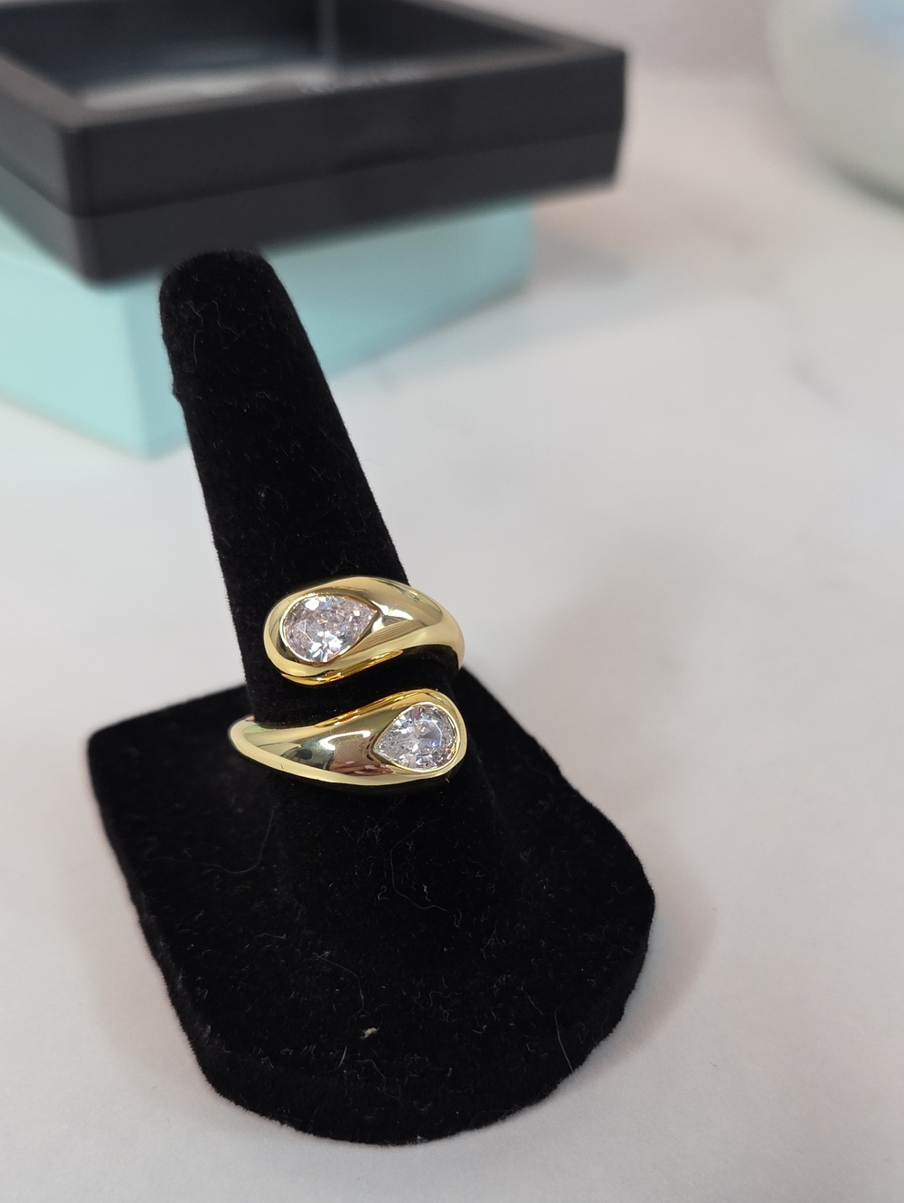 Cicy Bell 18k Gold Plated Double Pear Bypass Ring